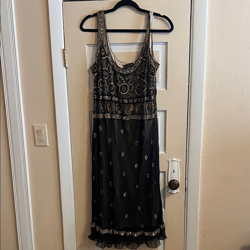 MARINA Black Midi Dress with Silver Embellishment